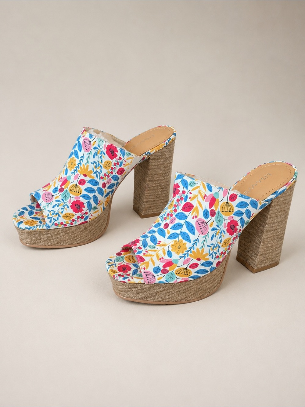 Lisa Vicky Joy 2 Retro Floral Platform Chunky Block Heel Open Toe Sandal Sz 7.5